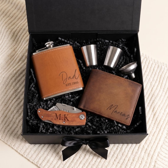 Personalized Gift for Him, Fathers Day Bundle Gifts, Luxe Birthday Gift Box for Dad, Personalized Dad Gift with Wallet, Dads Birthday Gift