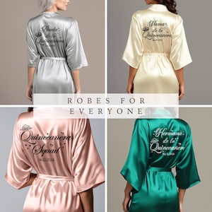 Getting ready robes for Quinceanera. Robes for Hermana de la Quince, and Quinceanera squad. Abuela de la Quinceanera robes.