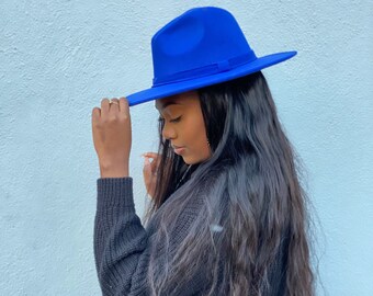 Womens blue fedora hat Clearance