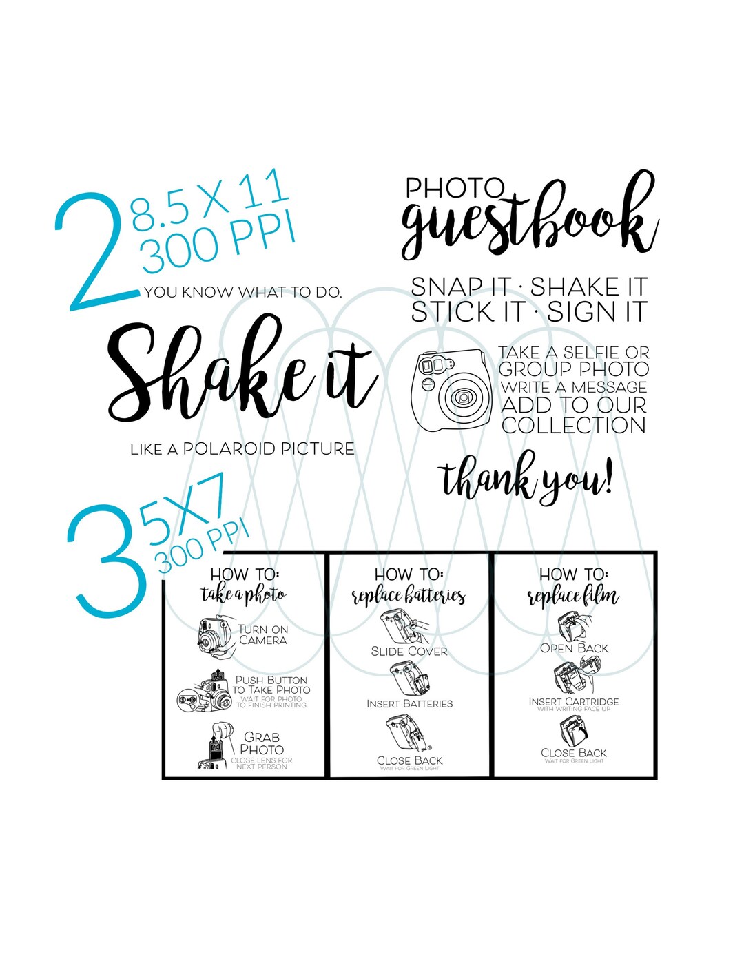 Polaroid Wedding Printable Photo Guest Book Sign Instax Instant Camera