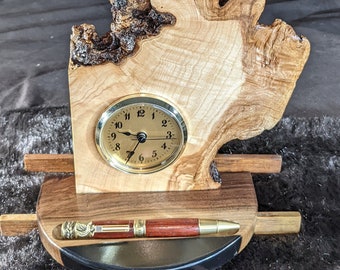 Executive Desk Clock in Pumpkin Ash Black Walnut Black Epoxy