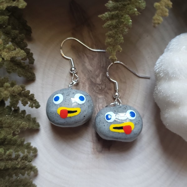 It's A Rock Fact! Over The Garden Wall Pet Rock Silly Clay Dangle Earrings | Hypoallergenic | Lightweight