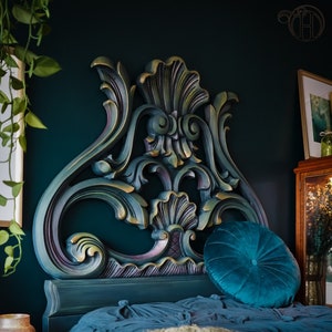 THE VICTORIAN MERMAID Twin Headboard: Hand Painted in Custom Jewel Tones, Iridescent, Whimsical, Fantasy Bedroom