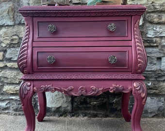 SOLD!  MADAME ROUGE: Hand Painted Small Antique Victorian Dresser or Side Table - One Of A Kind - Custom Color