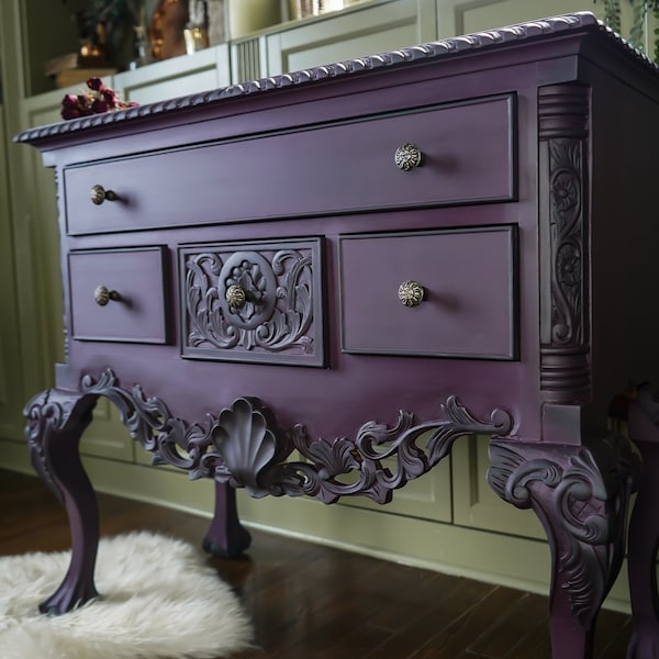 SOLD! THEO:  Hand Painted Victorian Chest in Plum