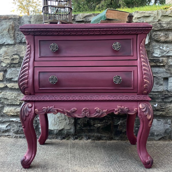 SOLD!  MADAME ROUGE: Hand Painted Small Antique Victorian Dresser or Side Table - One Of A Kind - Custom Color
