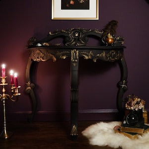 SOLD! The Altar  - Hand Painted Black Antique Table & Desk