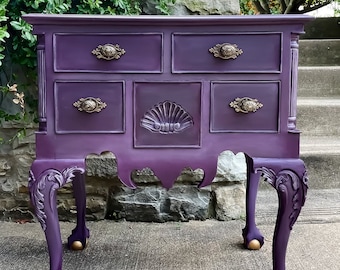 VENDU ! IRIS : Table d'appoint antique nuances de violet / Pièce personnalisée pour Rosanna