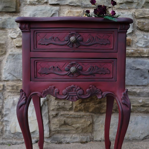 SOLD!  SCARLETT:  Hand Painted Victorian Nightstand