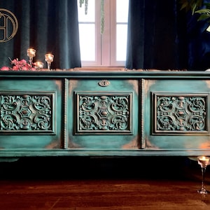 SOLD!  OCEANE:  Hand Painted Antique Chest