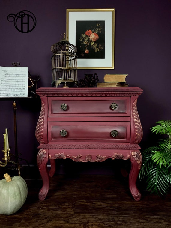 burgundy painted dresser Burgundy Painted Dresser with Gold Trim and Handles