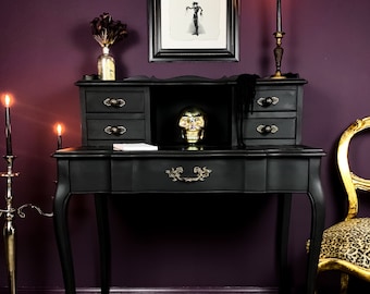 SOLD! THE RAVEN:  Hand Painted Black Victorian Writing Desk