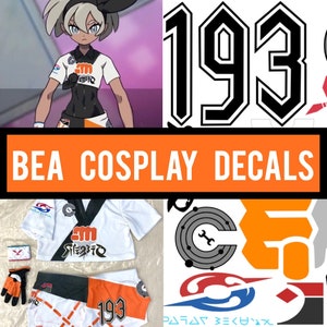 May include: A set of black and white vinyl decals featuring the number 193, a wrench inside a circle, and a stylized wave design. The decals are for cosplay and feature the name "BEA" in large letters.