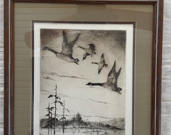 Wonderful George Grant Signed Framed Etching "Up With The Sun" C. 1940