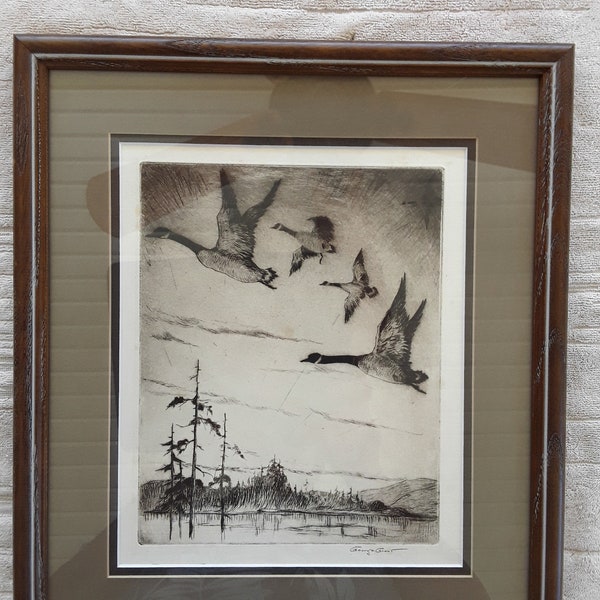 Wonderful George Grant Signed Framed Etching "Up With The Sun" C. 1940