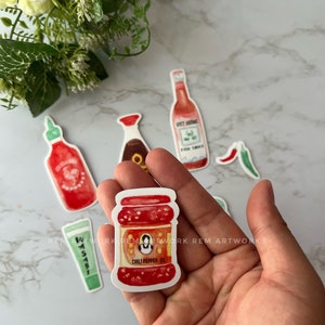 Asian Condiments Glossy Vinyl Water resistant Sticker Set Chili Oil