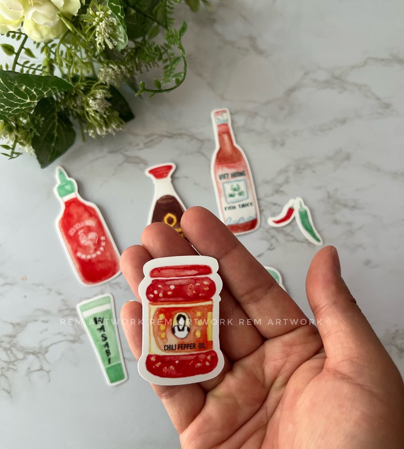 Asian Condiments Glossy Vinyl Water resistant Sticker Set Chili Oil