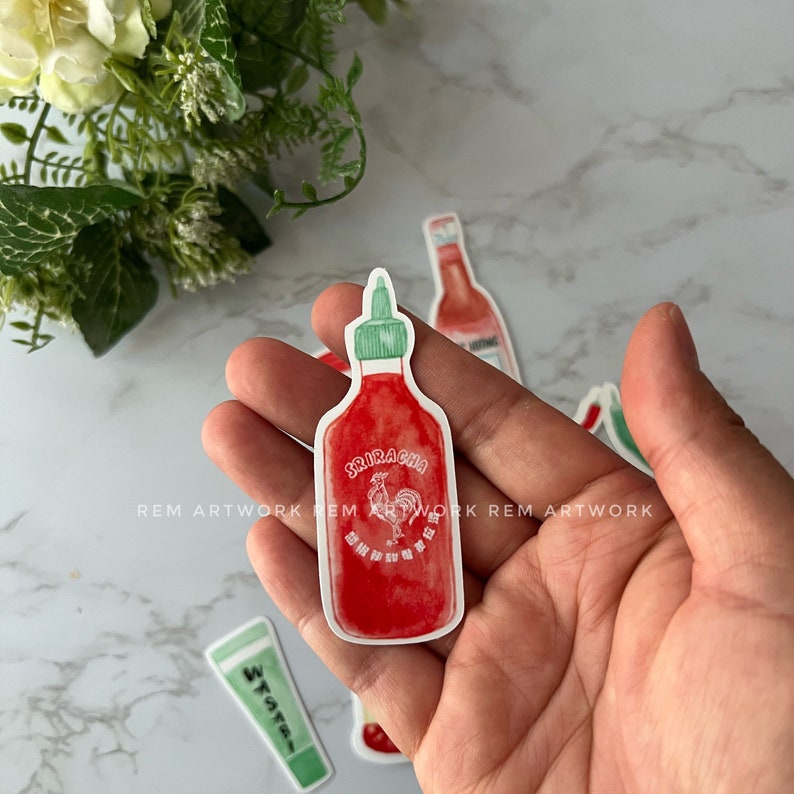 Asian Condiments Glossy Vinyl Water resistant Sticker Set Siracha