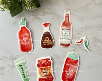 Asian Condiments - Glossy Vinyl Water resistant Sticker Set