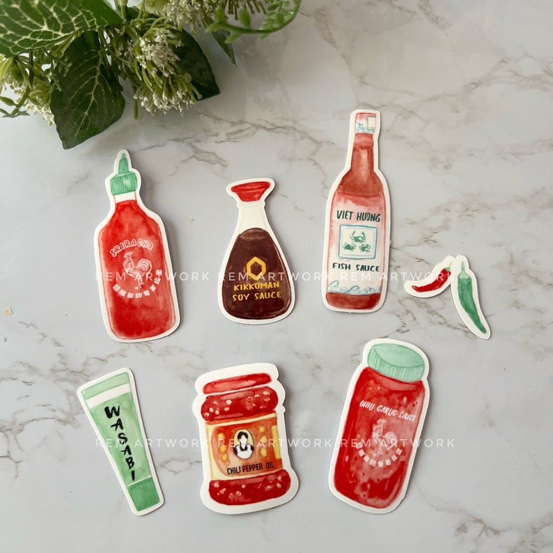 Asian Condiments Glossy Vinyl Water resistant Sticker Set Pack of All