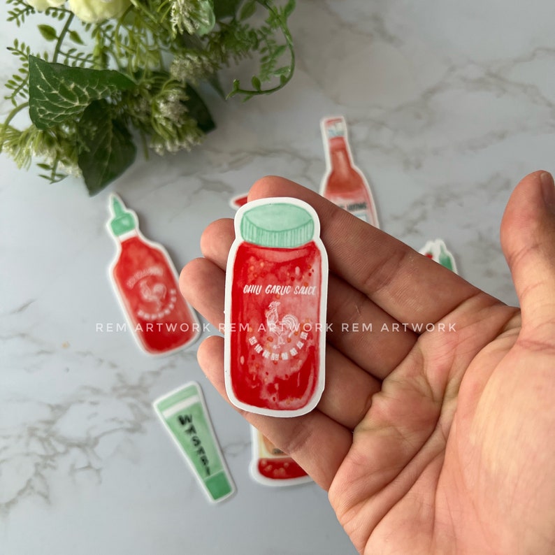 Asian Condiments Glossy Vinyl Water resistant Sticker Set Chili Garlic Sauce