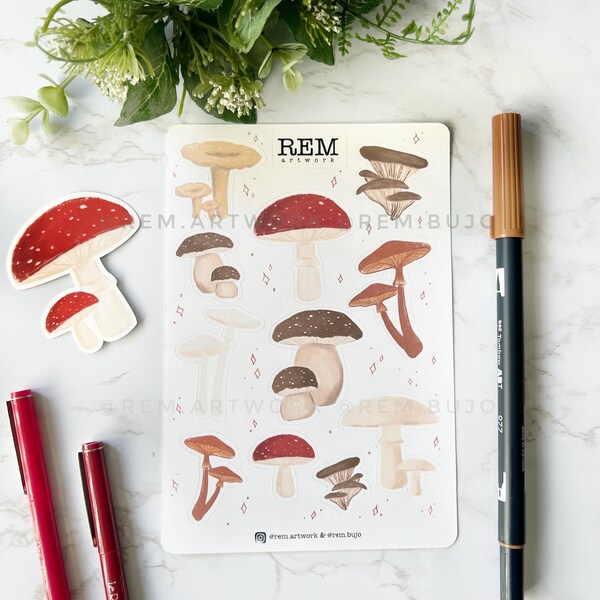 Mushroom Matte Sticker Sheet for Bullet Journal or Planners