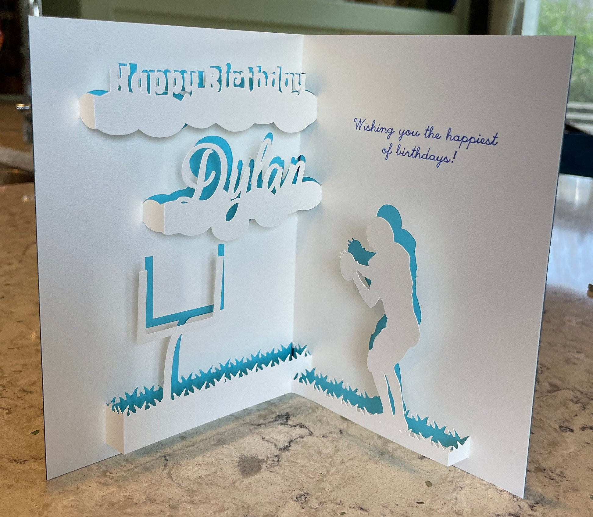 Personalized 3D football pop-up card for teen / boy Birthday with name. Make His Birthday a Touchdown with a Custom Football Pop-Up Card.