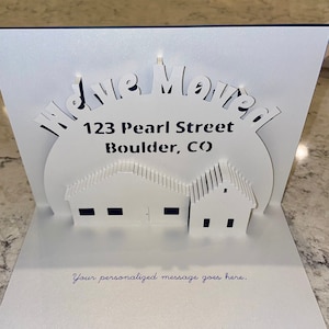 Set van 5 gepersonaliseerde 3D pop-up bewegende kaart met het adres om mensen te laten weten dat je bent verhuisd of gaat verhuizen