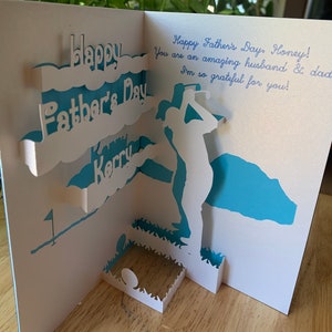 Cartão de Dia dos Pais com tema de golfe personalizado - Cartão pop-up 3D de Feliz Dia dos Pais para papai, vovô ou tio