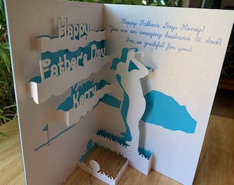 Personalized Golf Themed Father's Day Card - Happy Father's Day 3D pop up card for Dad or Grandpa or Uncle