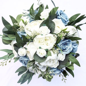 Steel Blue bouquet, Faux Wedding bouquet, Dusty Blue Bridal Bouquet, Bridesmaids bouquet, Artificial Boho Bouquet, Eucalyptus, Fake Flowers