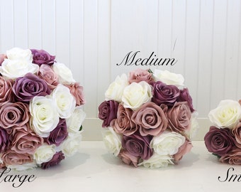 Wedding Bouquets Dusty Rose Mauve and Ivory, Artificial Rose Bouquet for, Bride and Bridesmaids, Bouquet Packages For Wedding, rose Bouquet