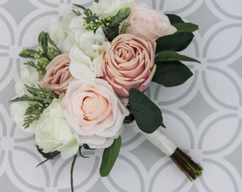Blush and  Ivory Wedding Bouquet, Bridal Bouquet,Wedding Flowers, Bridesmaid Bouquets,Boho wedding, artificial flowers