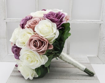 Dusty Rose Mauve Wedding Bouquet, Bridal Bouquet artificial, Rose bouquets, Flower Packages For Wedding, Artificial Wedding Flowers