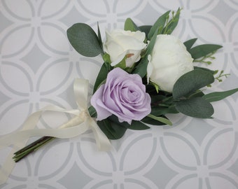 Bouquet de demoiselles d'honneur lilas ivoire artificiel, bouquets de mariage pour demoiselles d'honneur, bouquet de demoiselles d'honneur roses pivoines eucalyptus, artificiel