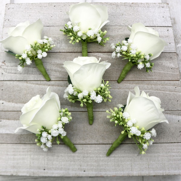 Ivory Boutonnières, buttonhole, flower for men, prom boutonnière, wedding rose boutonniere, artificial wedding flowers