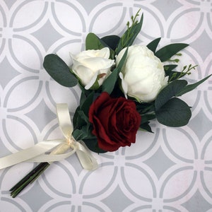 Wine and ivory white bridesmaids bouquet, Wedding Bouquet, faux Flowers, Roses Peonies Eucalyptus Bridesmaids Bouquet, Artificial Bouquets