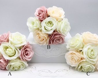 Bridal bridesmaids Bouquet, Bouquet Packages For Wedding, Ivory Champaign Blush Artificial Wedding Flowers, rose Bouquet, Silk flowers