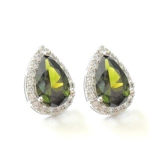 Earrings Crystal Green, Earrings Peridot, Earrings Silver