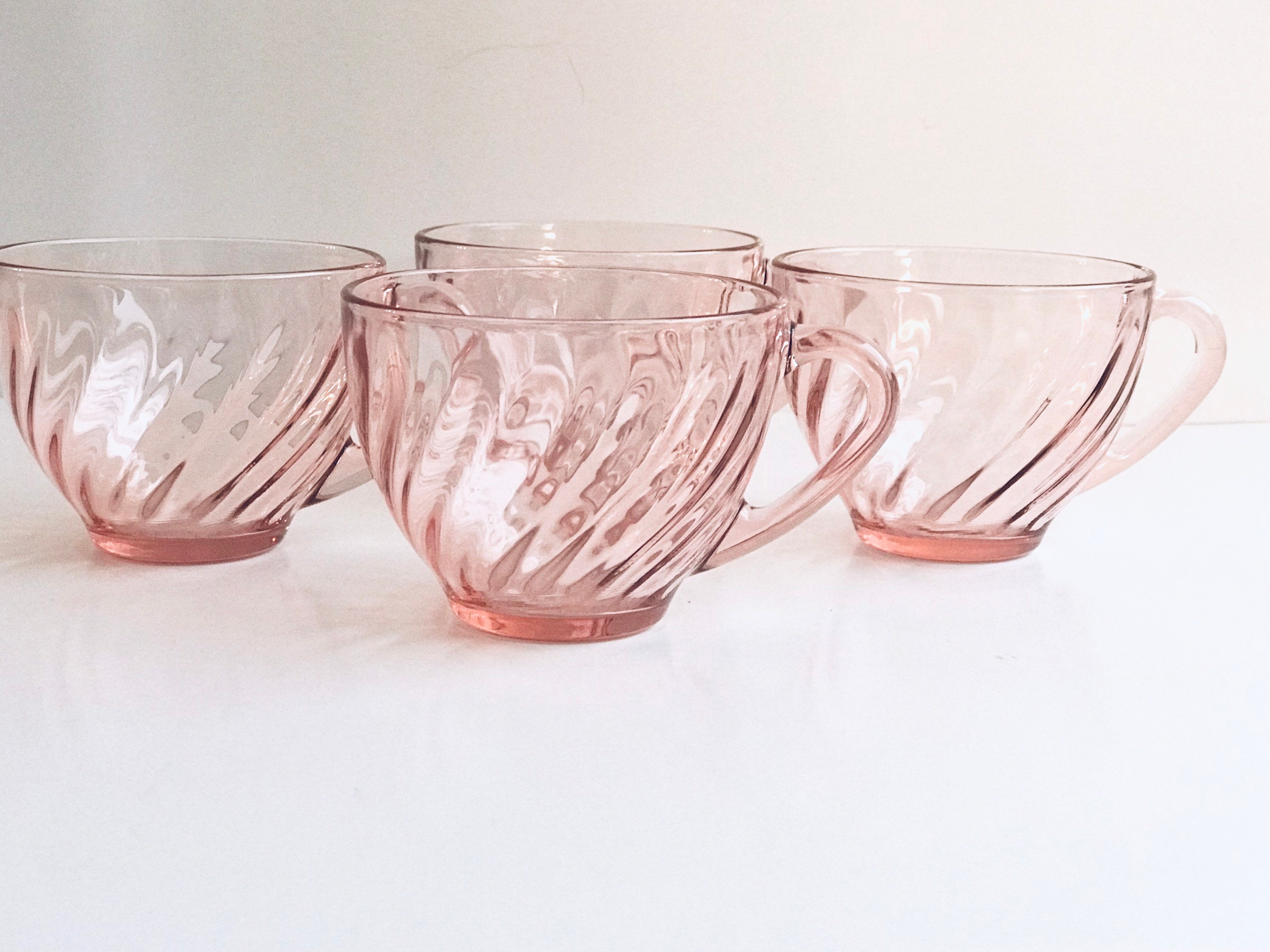 Blush Pink Glass Arcoroc France Rosaline Swirl Glass Mug Etsy