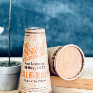 Vintage Marshall Dairy Farm Half & Half Cone, Set 2 Waxed Cone Homogenized Dairy Farm Containers Marshall Dairy Farms Exeter CA, Milk Ads