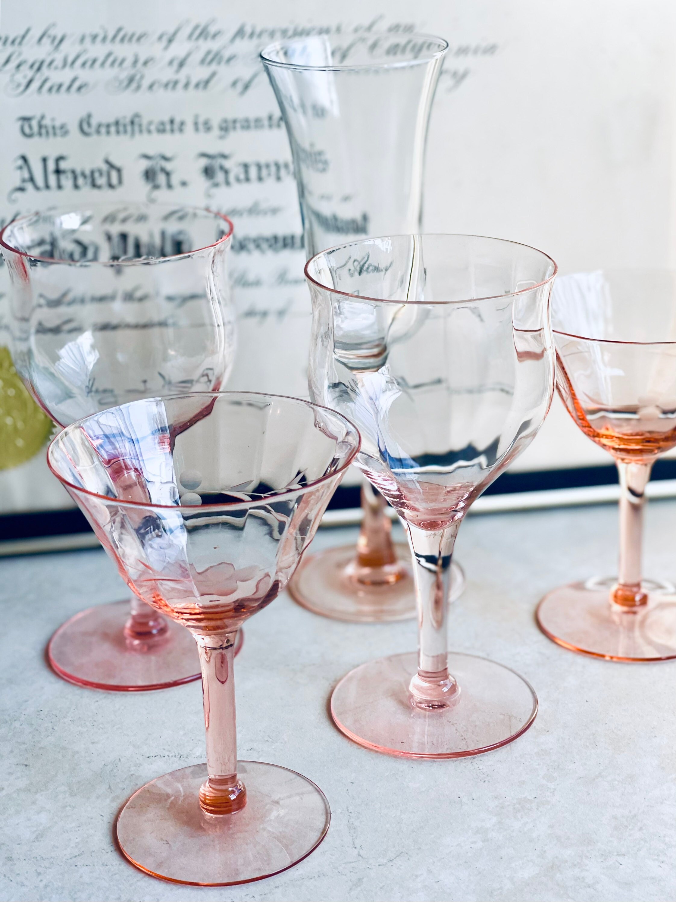 Vintage Mismatch Pink Stemware Wedding Decor Pink Goblets Mid Etsy