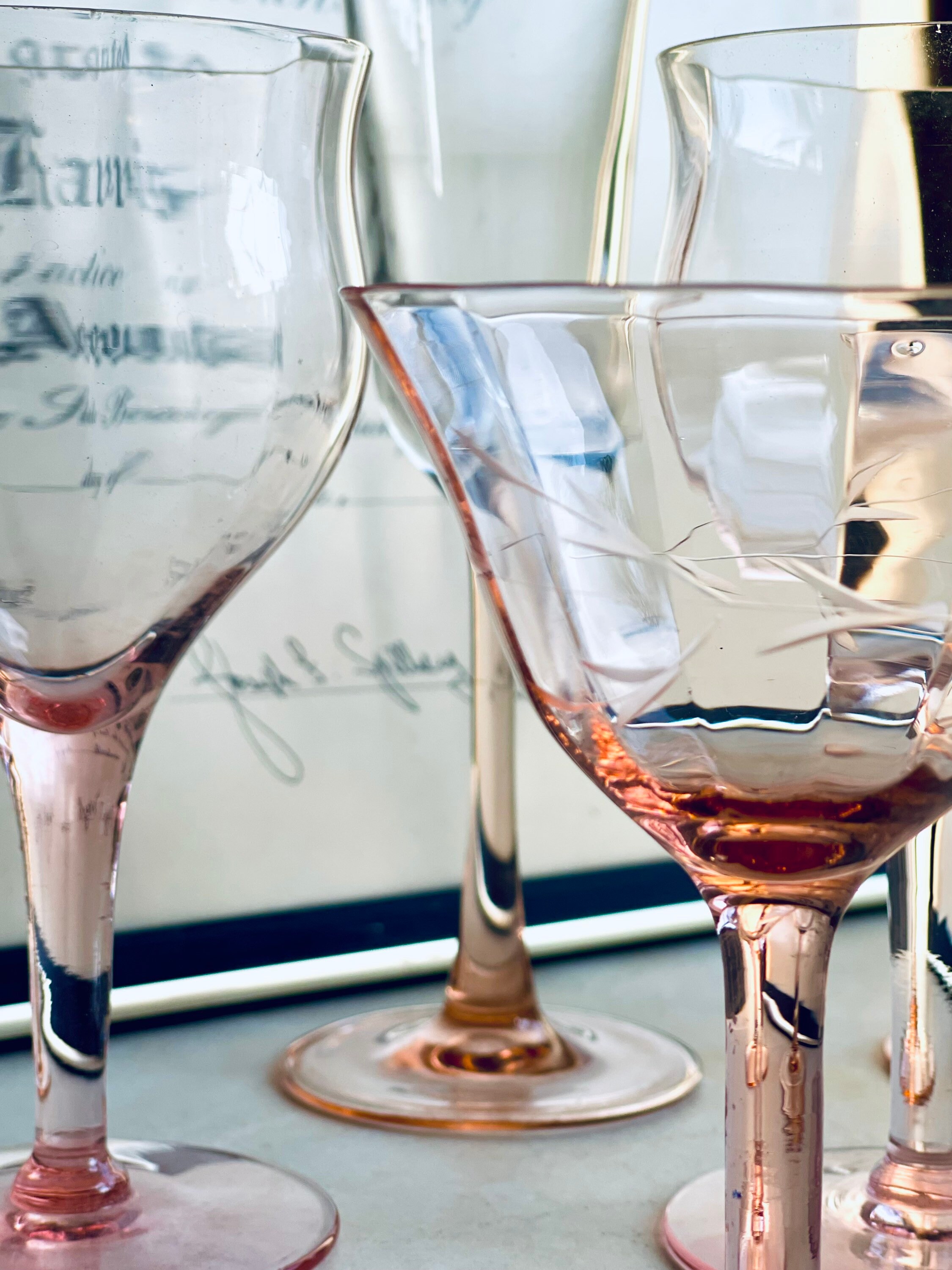 Vintage Mismatch Pink Stemware Wedding Decor Pink Goblets Mid Etsy