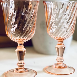 Rosaline Pink Wine Goblets, Vintage Pink Goblet, Swirl Wine Goblet, Single Goblet, Wedding Goblet, Wine Goblet, Collectible Pink Glassware