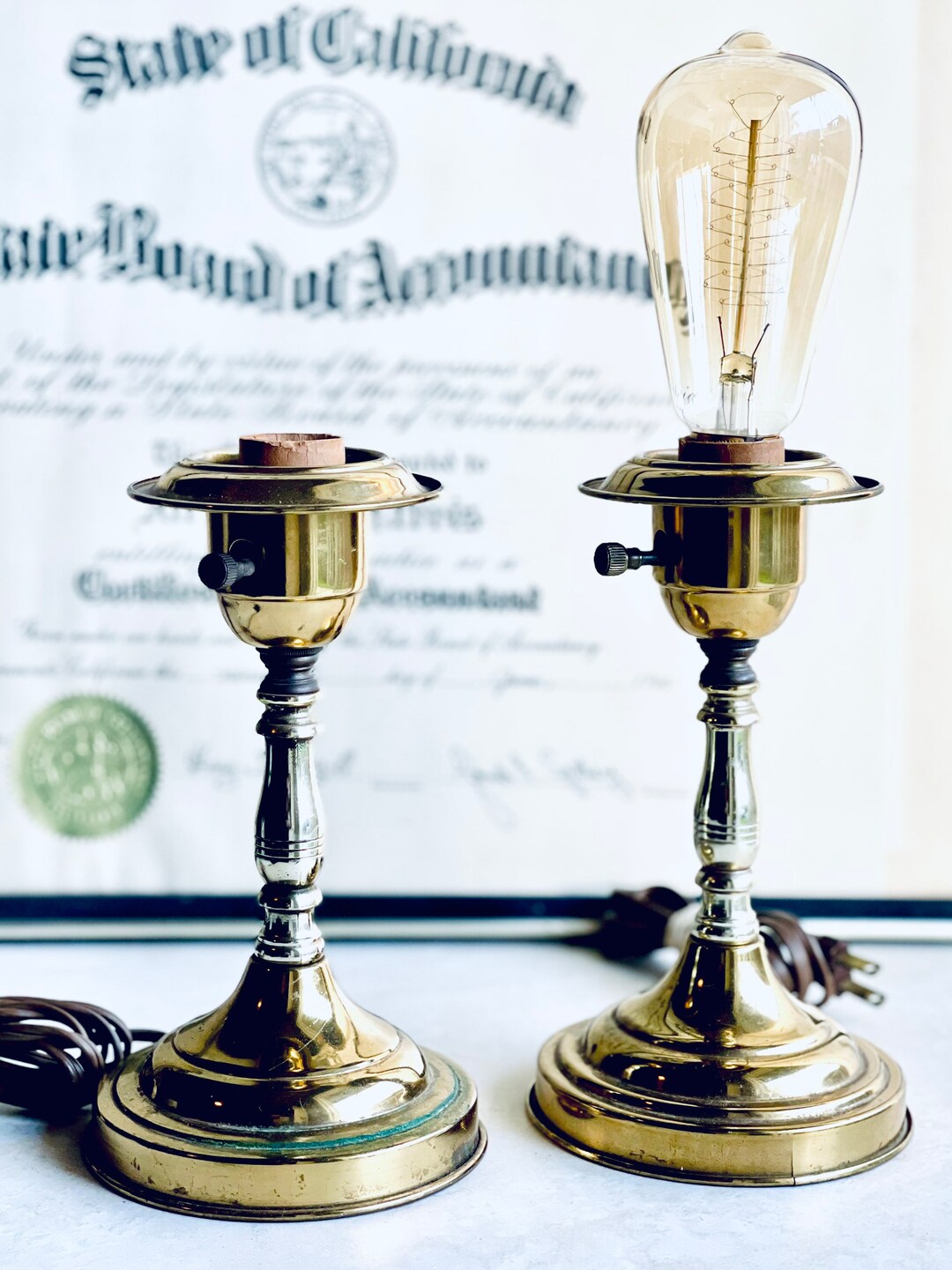 Vintage 1960s Small Brass Table Lamps Vintage Brass Plated Etsy