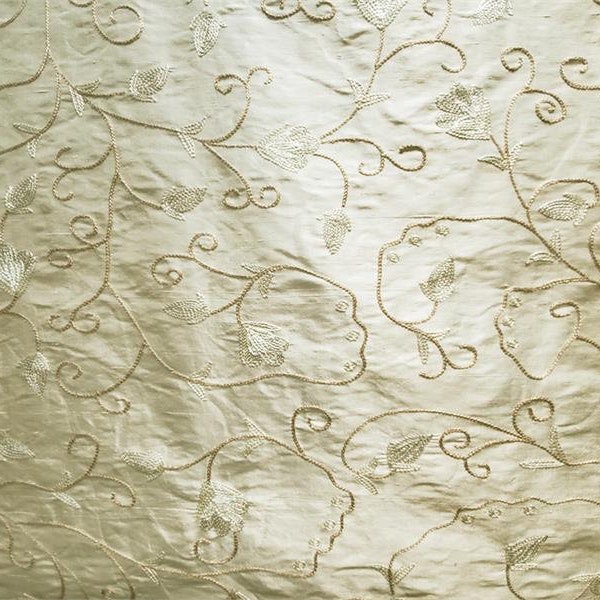 Designer Embroidered Silk Dupioni Fabric - Fiore in Bloom - Cream & Rose - 54" Wide