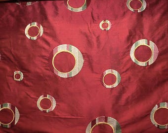 Embroidered Silk Dupioni Fabric - Circulo - Garnet