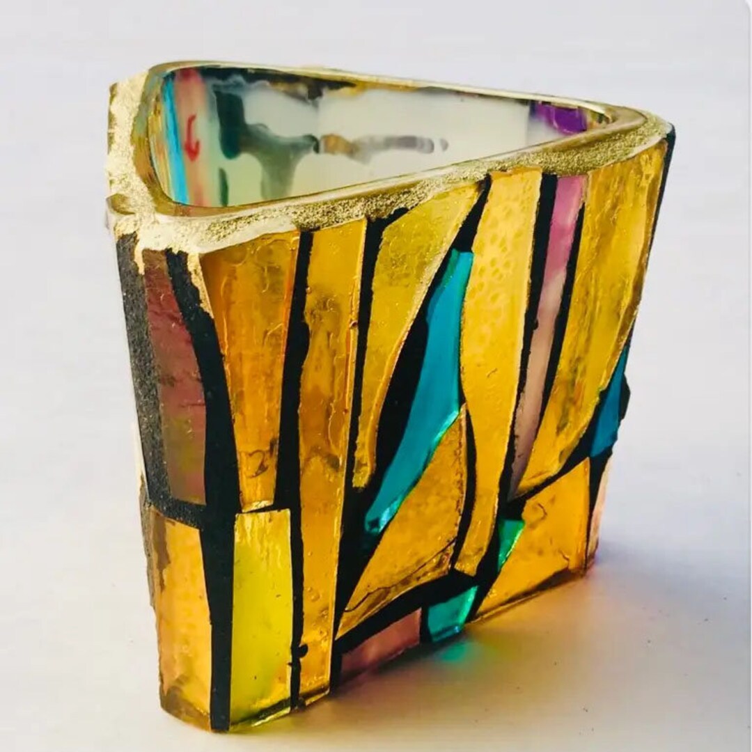 Handcut Glass Mosaic Votive / Vessel Oneofakind Handmade Etsy