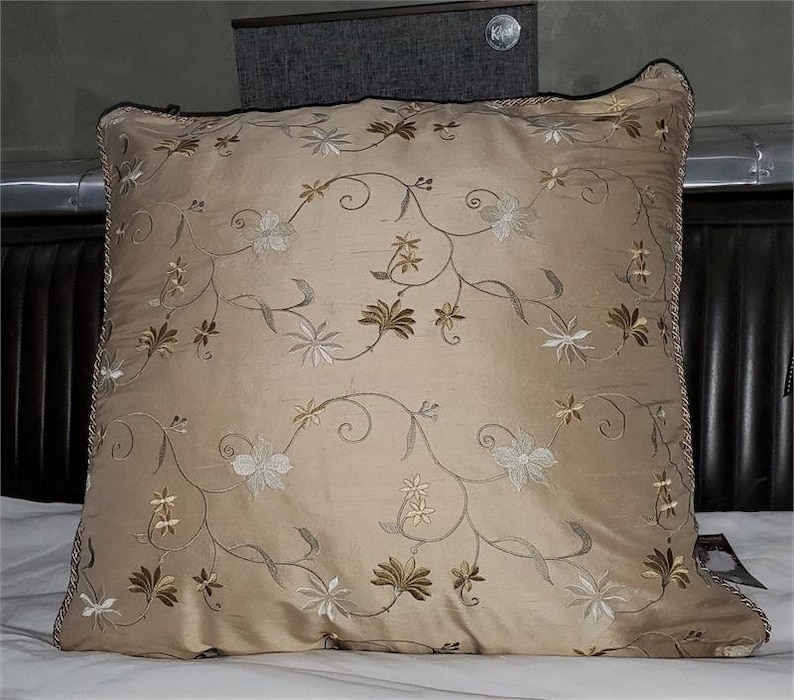 Glens of Antrim Throw Pillow Shell Cream Embroidered Silk Dupioni