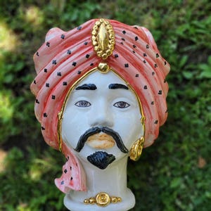 Moor&#39;s Head Atena - King - Gold Polka Dots - Teste di Moro - Caltagirone Ceramic Italy One-of-a-Kind Handmade